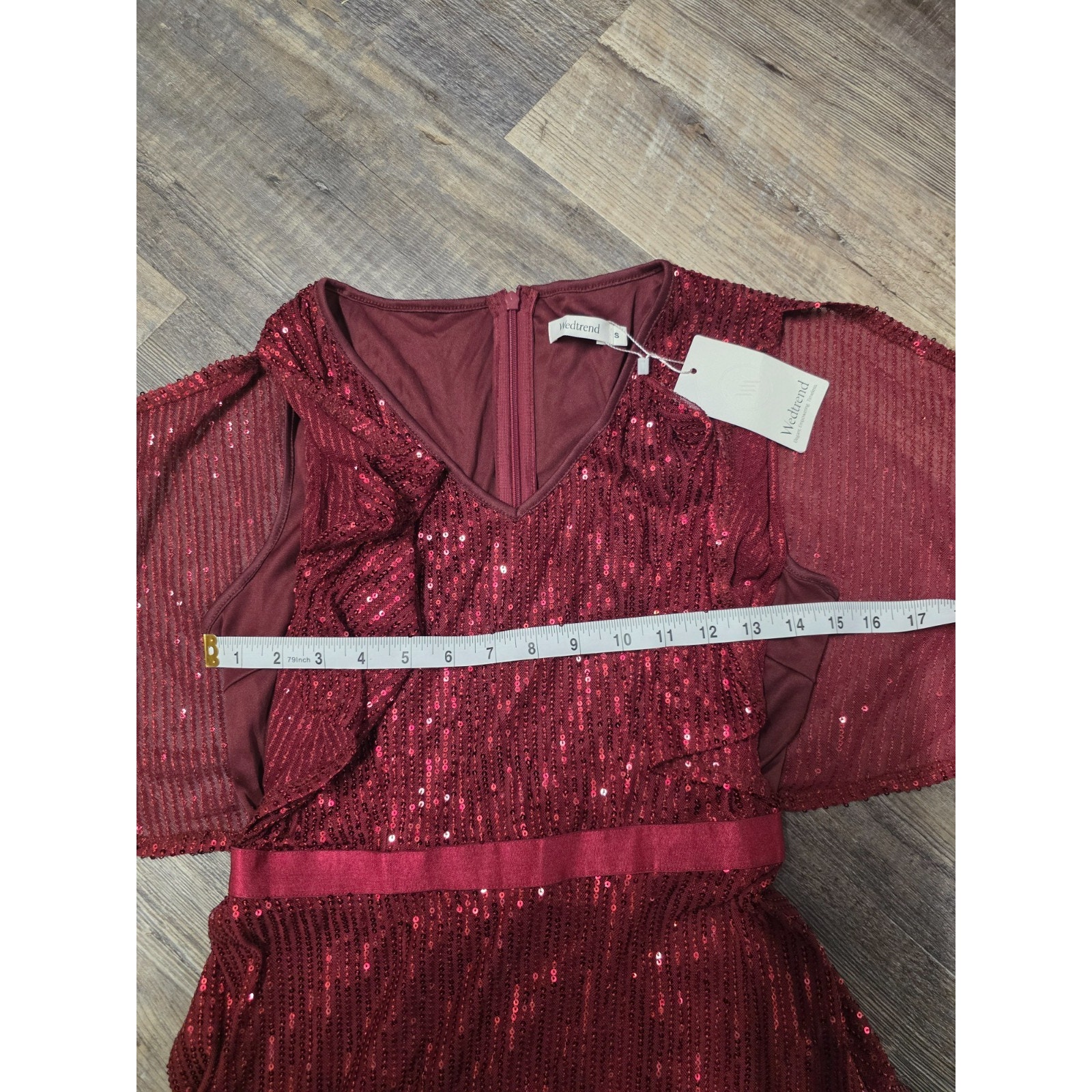 Wedtrend Dress Womens Small Burgundy Red Sequin V-Neck Flutter Sleeve Party Nwt — image 3 of 7